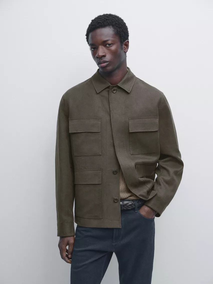 Giacca camicia lino con dettaglio tasche