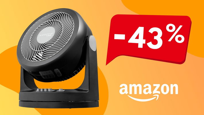 Ventilatore portatile a sconto su sfondo colorato