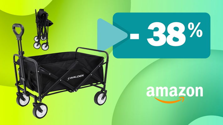 Carrello da spiaggia scontato su sfondo colorato e sconto in primo piano