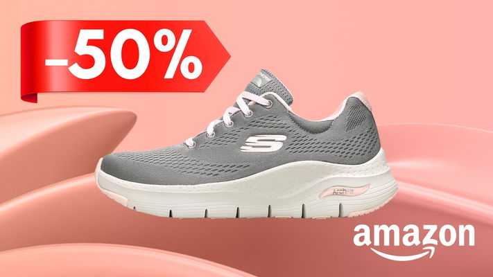 Sketchers arch fit in offerta scarpe donna sfondo rosa 