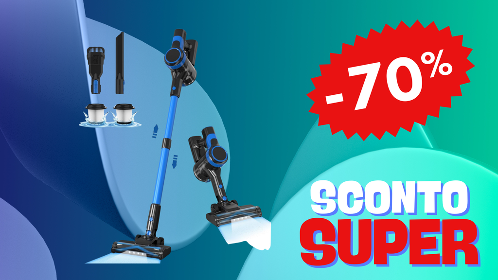 Aspirapolvere senza fili in sconto 70%: elimina peli e polvere senza fatica