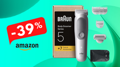 Braun Series 5 scontato in primo piano su sfondo verde e percentuale sconto