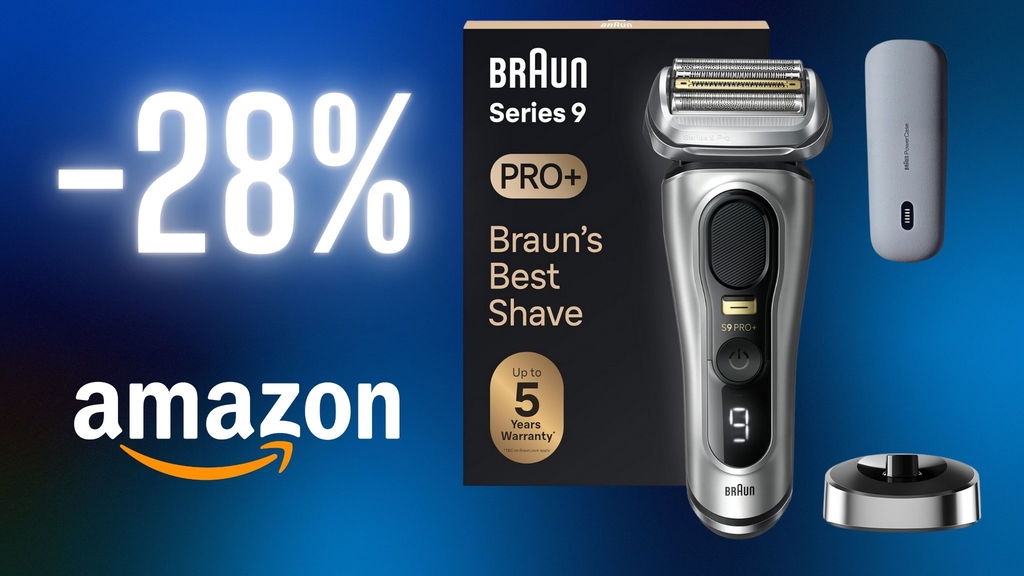 Braun rasoio elettrico a -28% sfondo blu e logo amazon