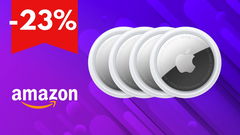  Apple airtag in offerta sfondo viola e logo amazon 