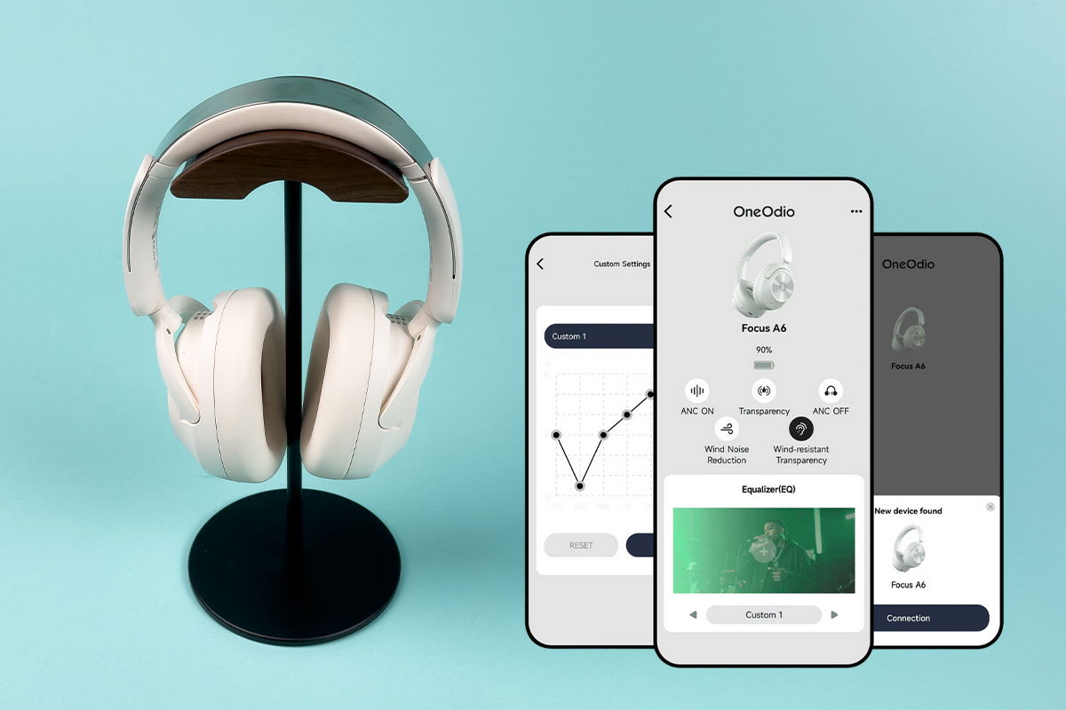 OneOdio Focus A6: la nostra recensione delle nuove cuffie wireless over ear - www Cuffie in primo piano con foto dell'applicazione disponibile - www