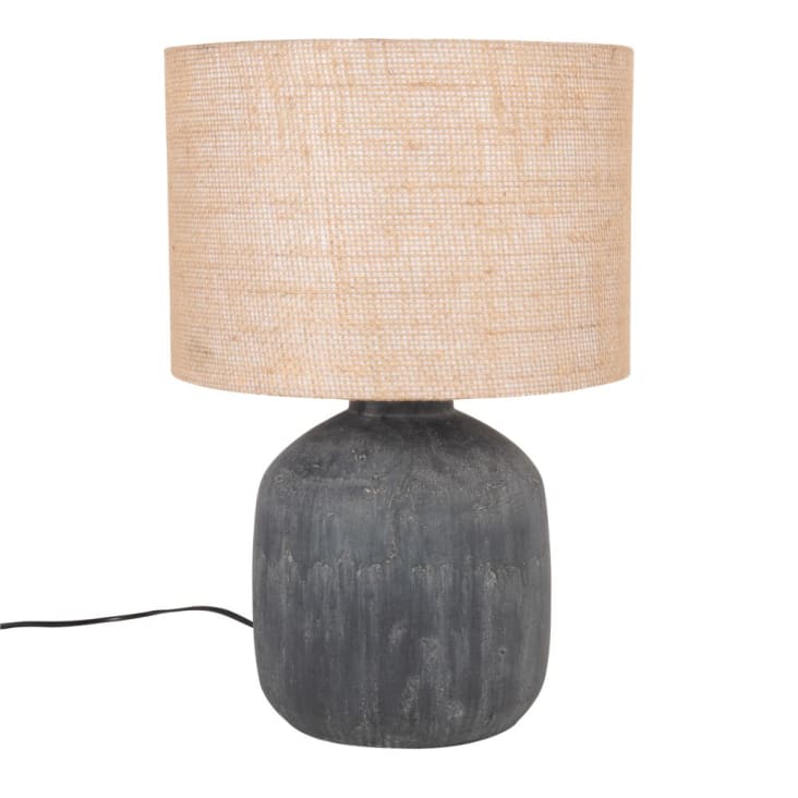 Saveria - Lampada in ceramica nera con paralume in iuta