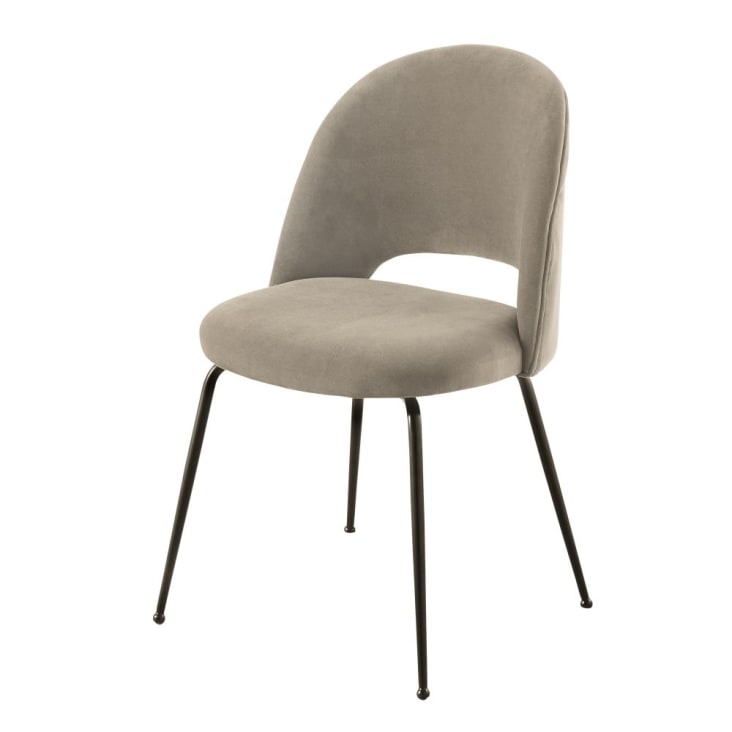 Isys - Sedia in velluto di cotone beige cappuccino e acciaio nero