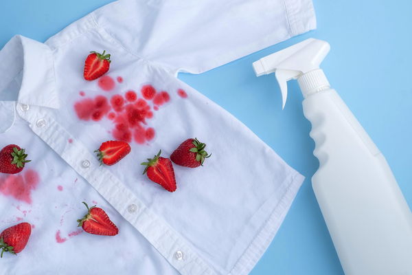 camicia macchiata di fragole con smacchiatore