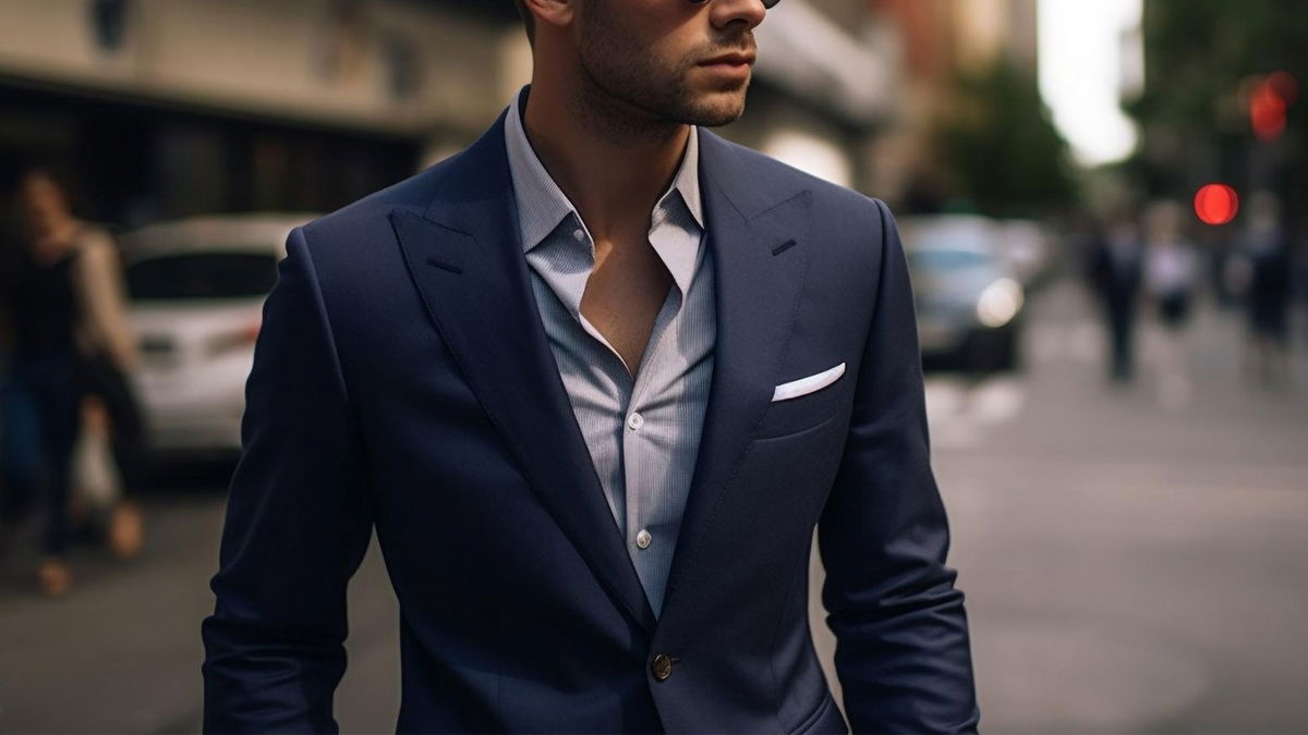 uomo con blazer blu