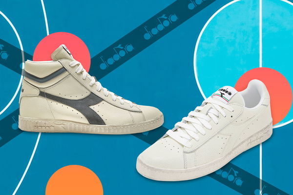 Scarpe Diadora su campo da basket come sfondo