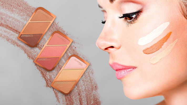 Palette contouring in primo piano e volto donna accanto