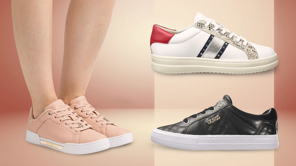 sneakers donna eleganti in primo piano e indossate