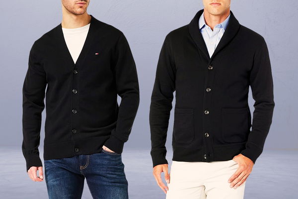 uomini che indossano cardigan eleganti