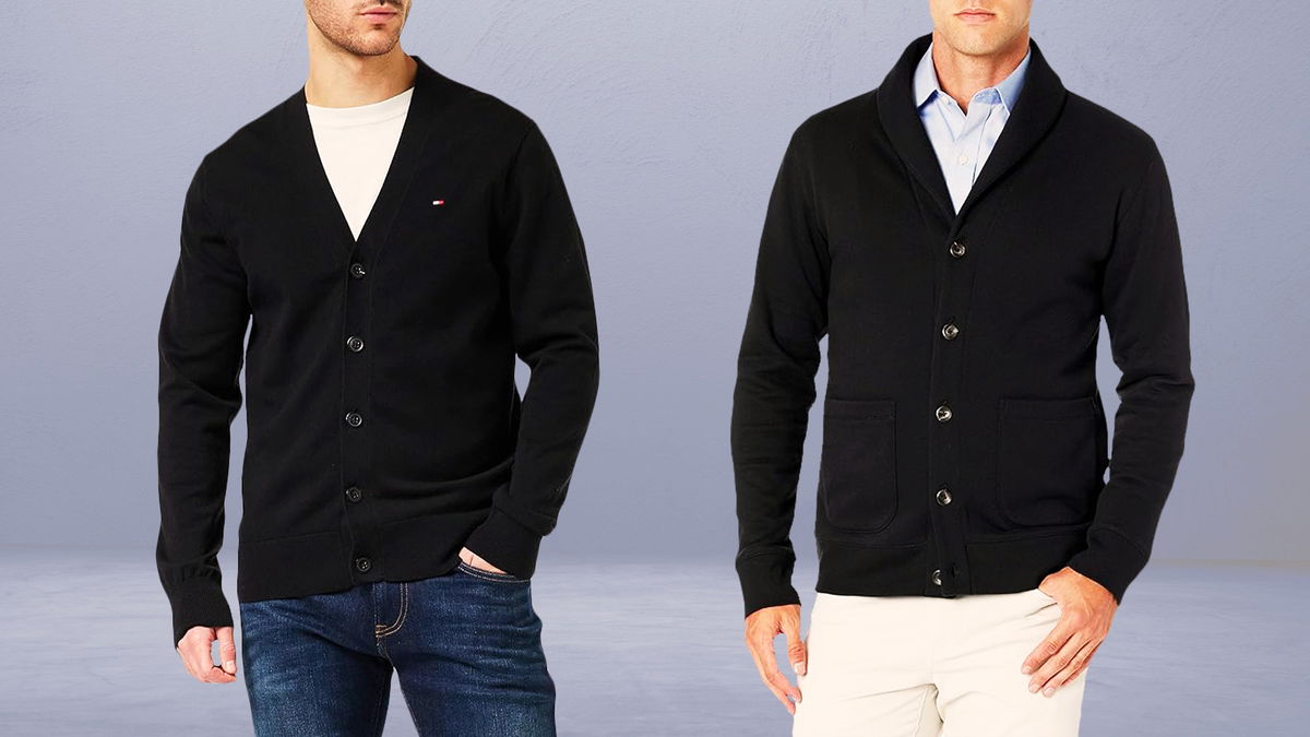 uomini che indossano cardigan eleganti