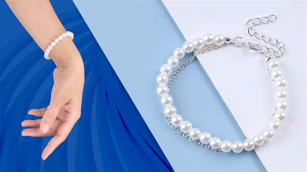bracciali di perle donna eleganti con grafica blu