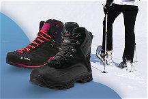 Scarpe per ciaspole con foto di persona che cammina su ciaspole sulla neve