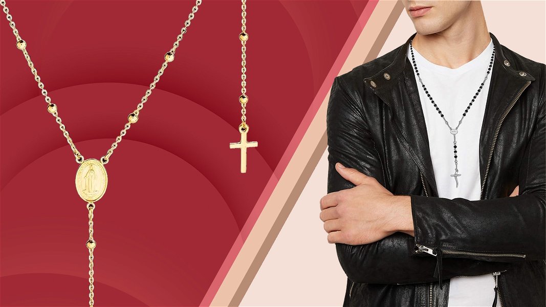 collane rosario piu belle, dettaglio a sinistra e indossata a destra