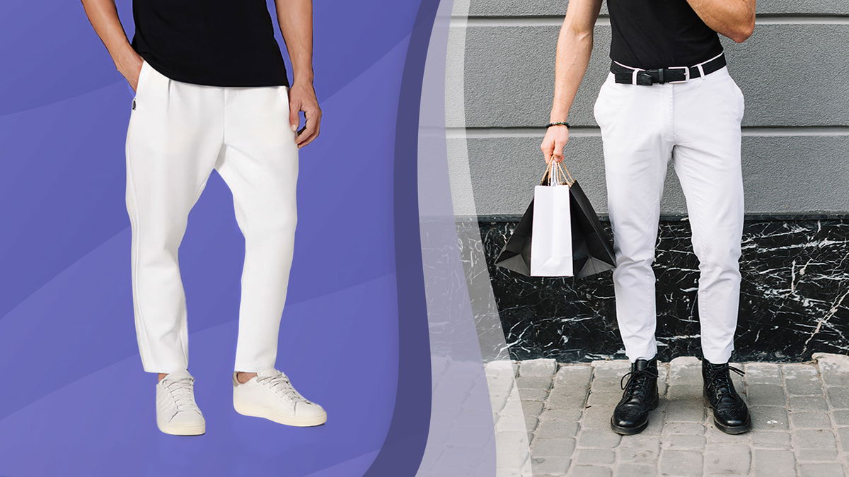 pantaloni bianchi sportivo ed elegante uomo con grafica