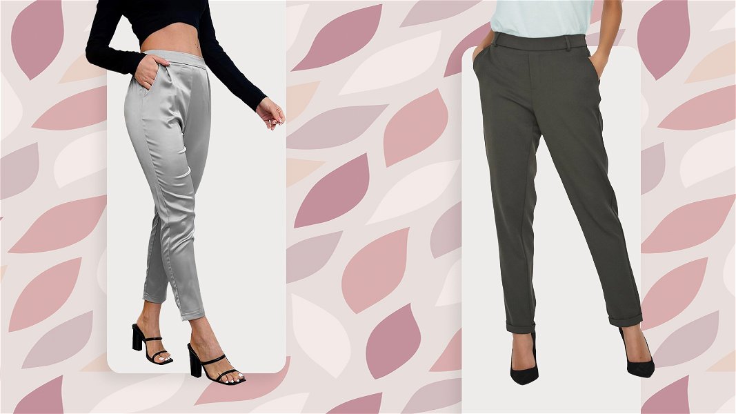 pantaloni con elastico in vita comodi su sfondo con pattern con toni caldi / neutri