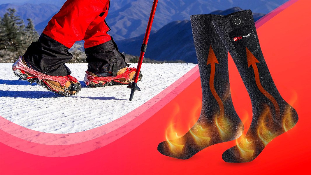 calze scaldapiedi con grafica fiamme e foto sulla neve