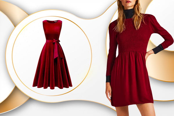 vestito rosso con fiocco e donna che indossa vestito rosso