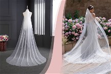 velo da sposa lungo ed economico indossato a destra e sul manichino a sinistra