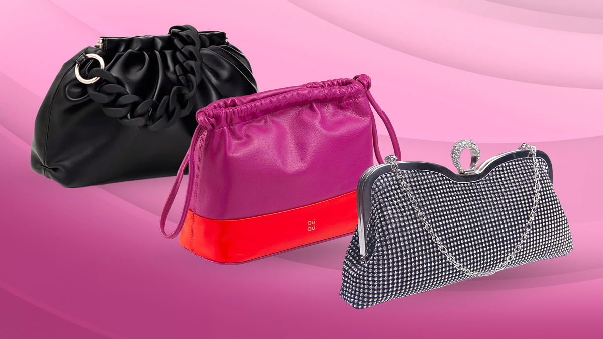 3 borsette clutch su sfondo rosa 