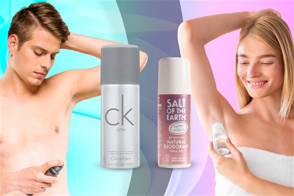 Foto di due modelli che provano i deodoranti intimi