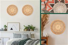collage foto con piatti di paglia decorativi da parete