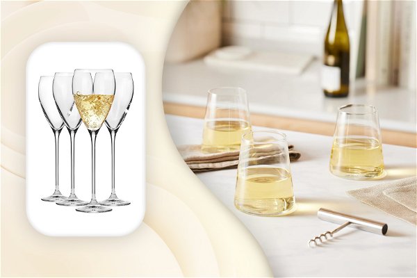 bicchieri da vino bianco eleganti con grafica