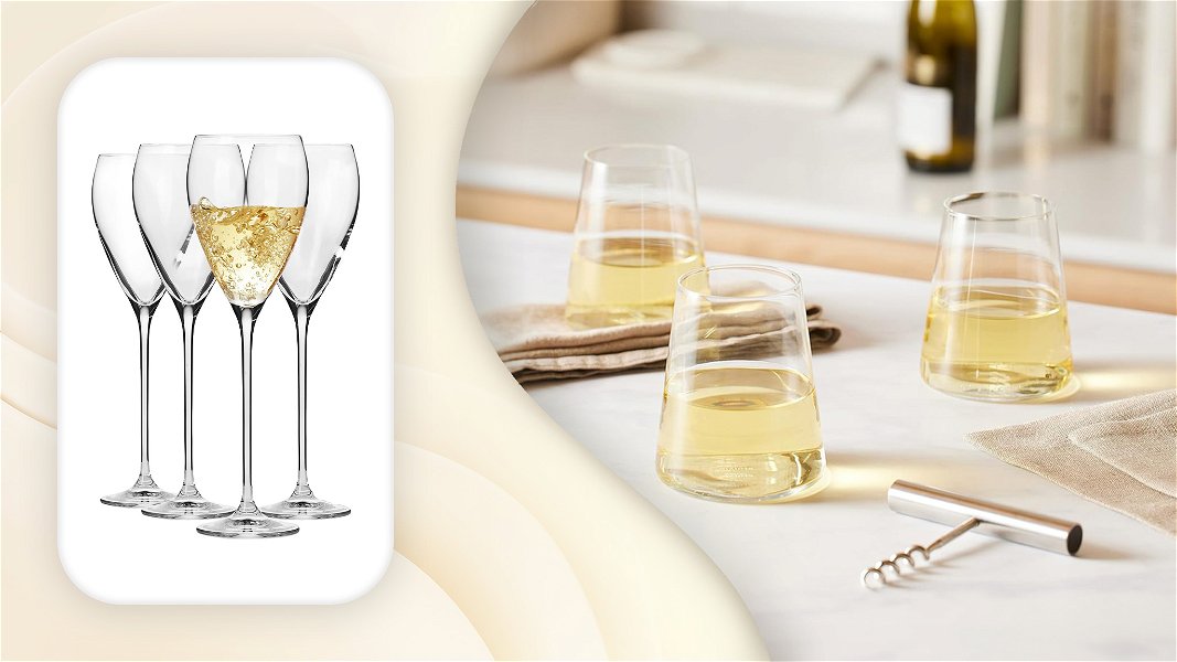 bicchieri da vino bianco eleganti con grafica