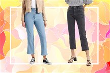 jeans crop donna mezza stagione con sfondo colorato e cornice