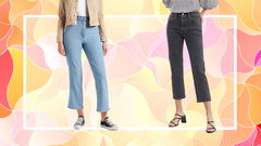 jeans crop donna mezza stagione con sfondo colorato e cornice