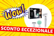 braun silk epil depilatore offerte primavera amazon con sfondo grafico giallo