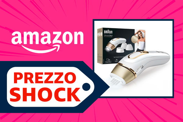 braun epilatore luce pulsata offerte di primavera amazon con sfondo grafico fucsia