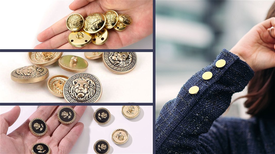 bottoni dorati eleganti di più tipi con dettaglio bottoni su manica a destra