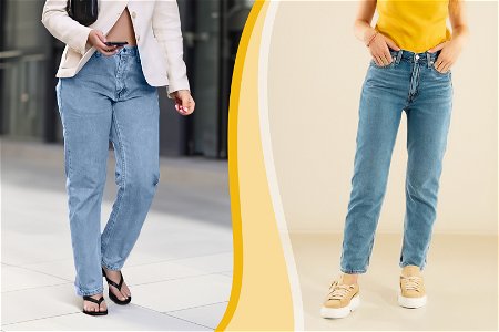 mom jeans indossati - trend urban slouch - con grafica