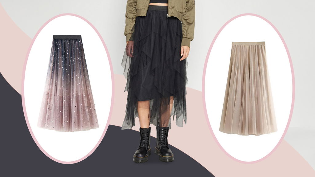 gonne tulle stile romantic rock indossata e non con grafica di sfondo