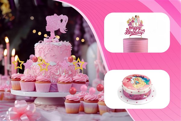 decorazioni per torte a tema barbie con grafica rosa