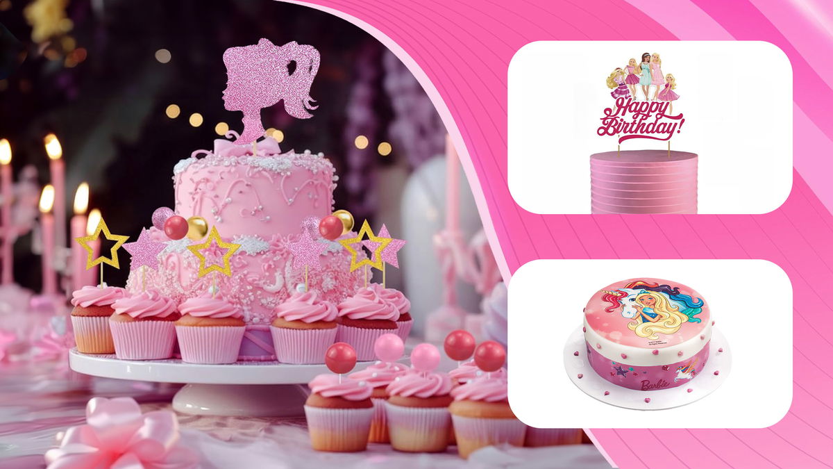 decorazioni per torte a tema barbie con grafica rosa