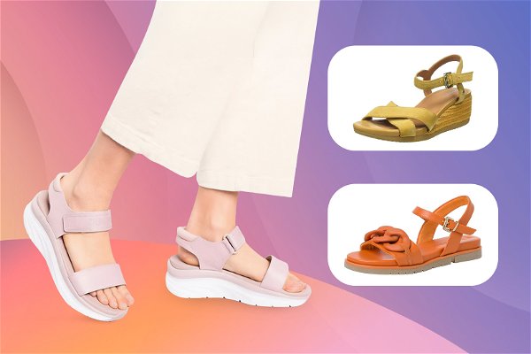 sandali colorati trend estate indossati e non con sfondo grafico sfumato in più colori
