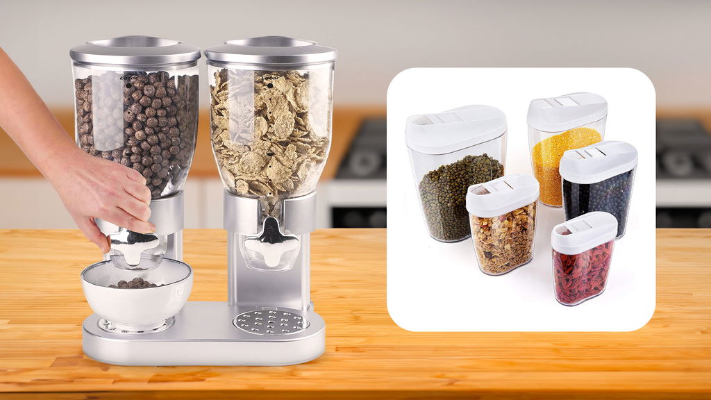 dispenser cereali per cucina con cucina di sfondo