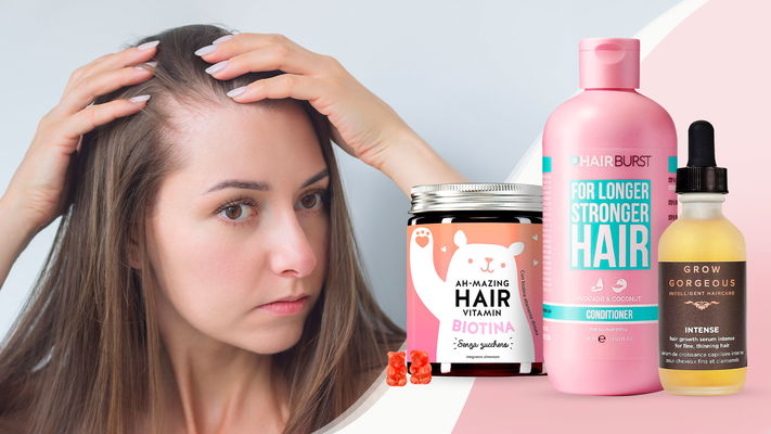 donna con capelli diradati e migliori prodotti per far crescere i capelli 