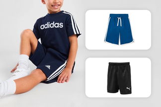 bambino che indossa tuta adidas e due pantaloncini resistenti