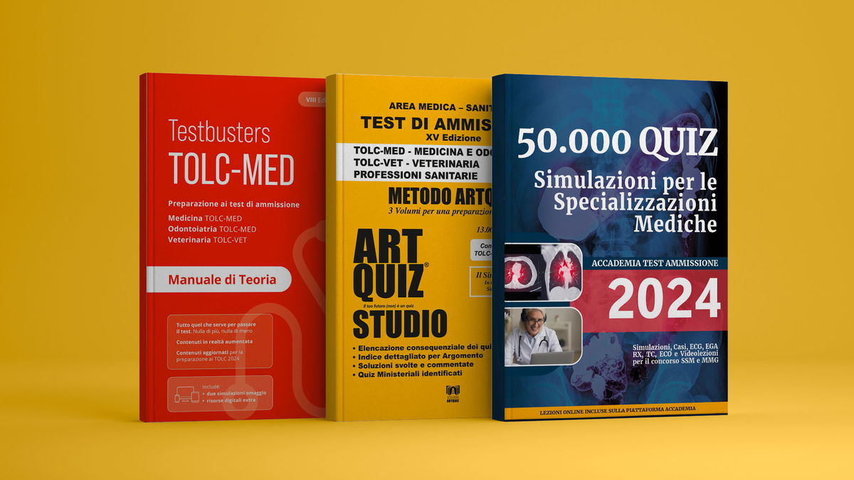 libri test medicina mockup sfondo giallo