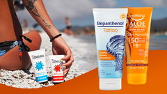 donna che usa crema solare per tatuaggi al mare e migliori creme