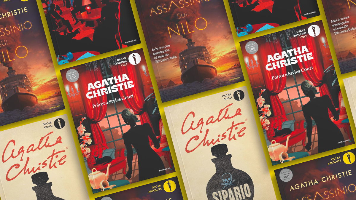 Agatha Christie libri sfondo giallo vista dall'alto