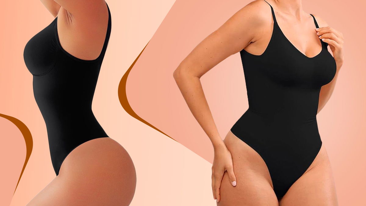 donna che indossa body contenitivo nero che valorizza le sue curve