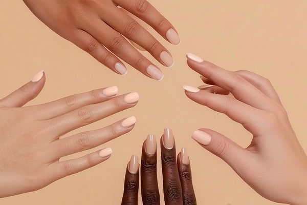 mani con carnagioni diverse con smalto nude