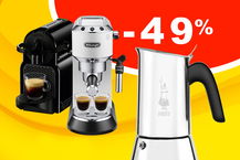 macchine caffè a sconto sfondo giallo 